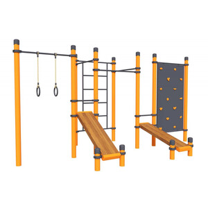 Воркаут «Комплекс 3 турника, шведская стенка, кольца, альпинист, 2 наклонные скамьи Стимул»