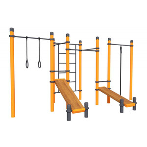Воркаут «Комплекс канат, кольца, шведская стенка, 3 турника и 2 наклонных скамьи Атлет»
