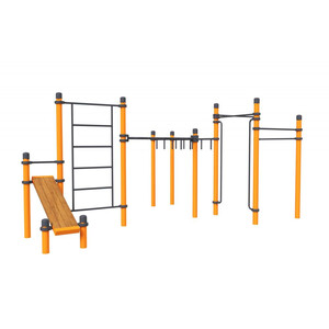 4 турника, шведская стенка, рукоход-зигзаг, рукоход, наклонная скамья и вертикальные поручни «Эксперт»